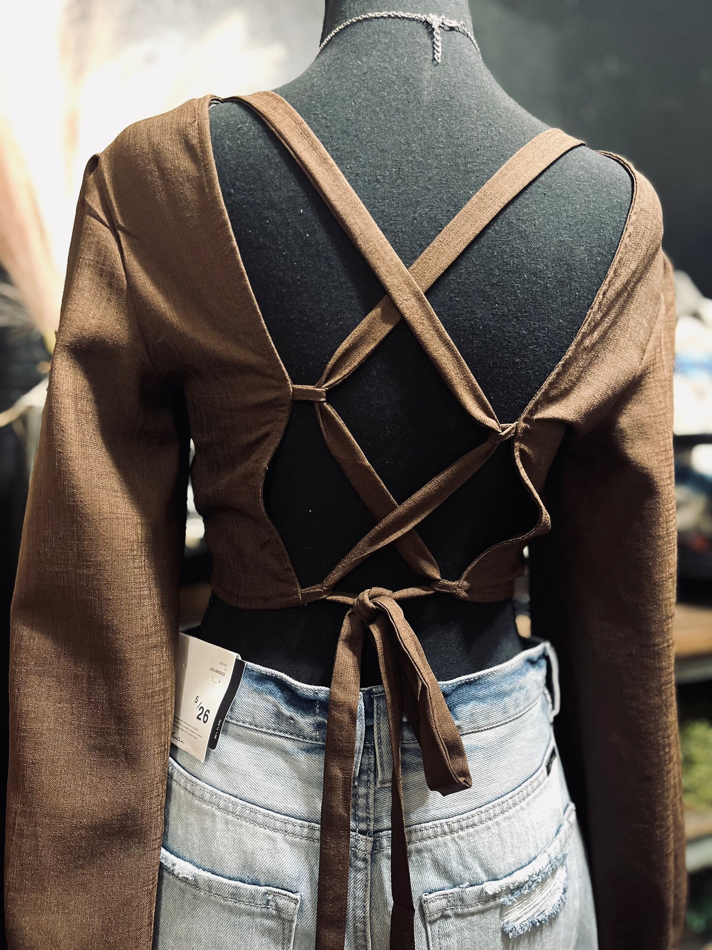 Brown criss-cross back top